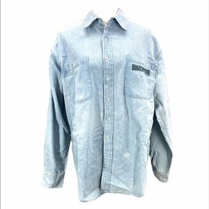 HARLEY-DAVIDSON Men’s Stone Wash Denim Button Down Long Sleeve Shirt Size Large